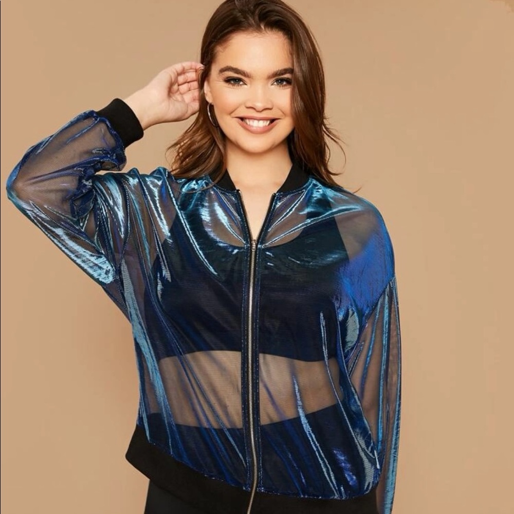 Plus Zip Up Sheer Metallic Jacket